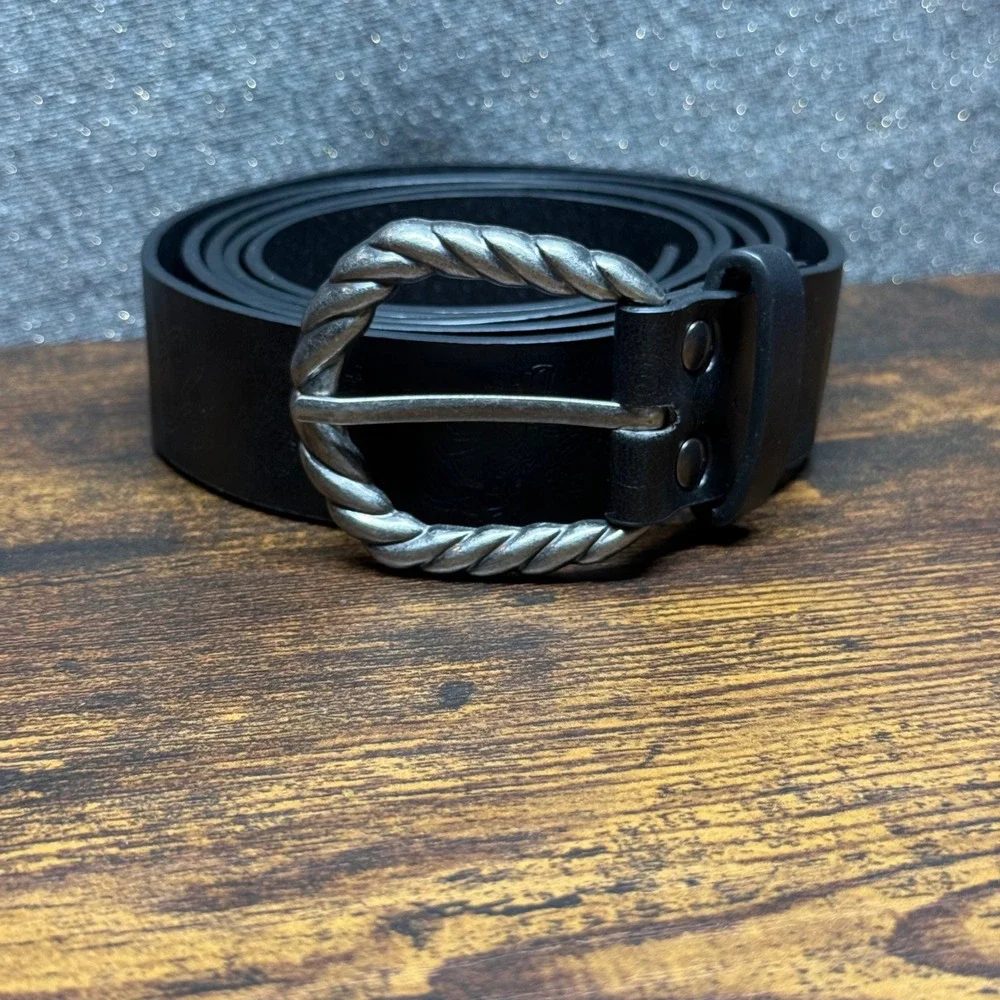 Vintage Celtic Belt Black Silver Twisted Buckle Goth Renaissance Viking Nordic